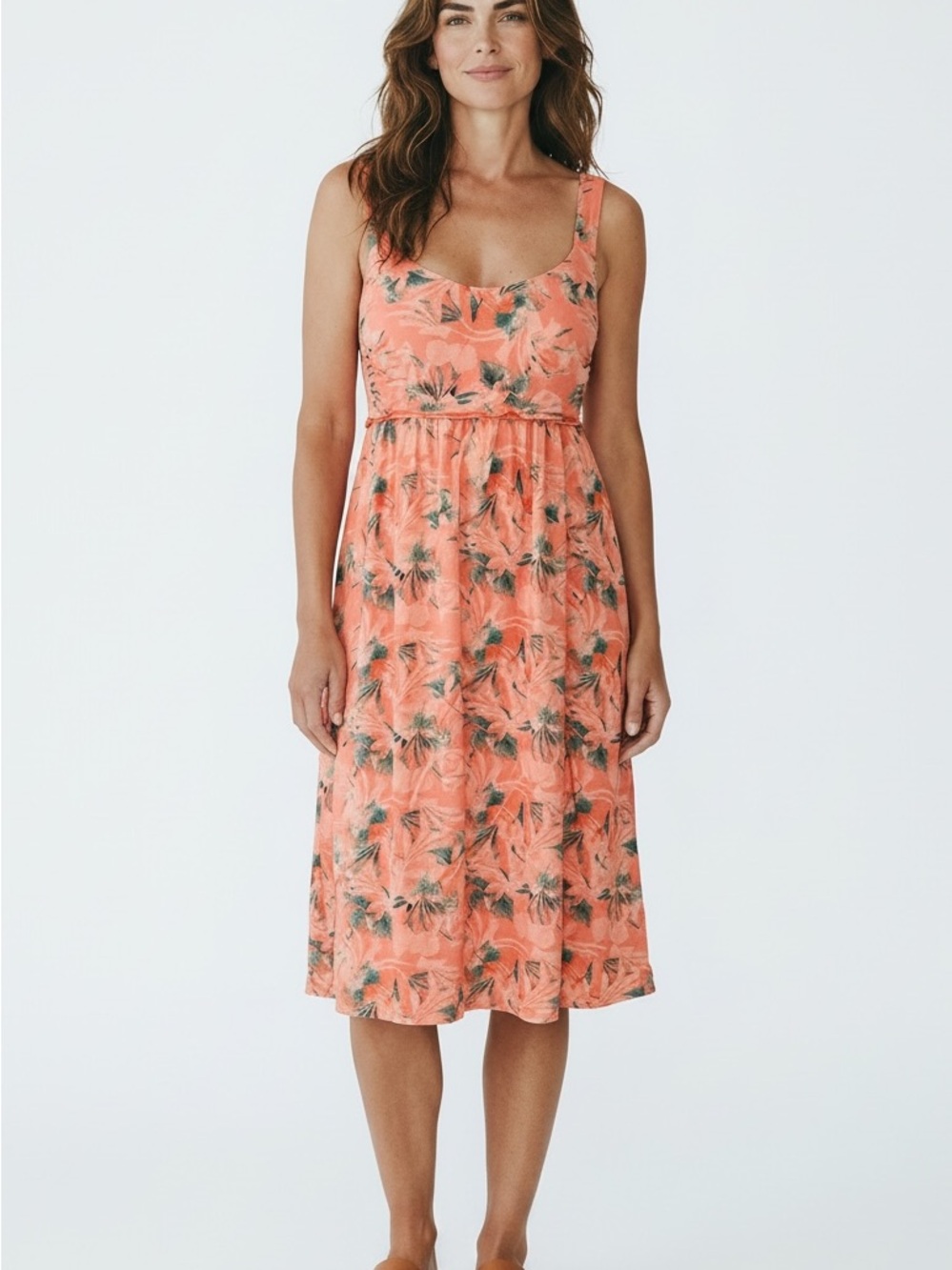 fresh produce Coral Floral Scoop-Neck Dress
